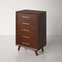 James Auden Midcentury Dresser, 100% Solid Wood 5-Drawer Tallboy Chest, Classic Walnut