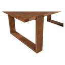 Geometric sled-style base and dovetail joinery detail on Better Wood & Home Brooke solid wood dining table