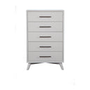 Serena Midcentury 5-Drawer Solid Wood Chest, Fully Assembled Tallboy, White