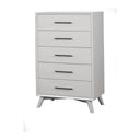 Serena Midcentury 5-Drawer Solid Wood Chest, Fully Assembled Tallboy, White