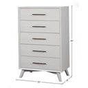 Serena Midcentury 5-Drawer Solid Wood Chest, Fully Assembled Tallboy, White
